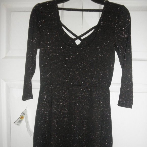 Three Pink Hearts Black Sparkle Dress Size S - Picture 3 of 4